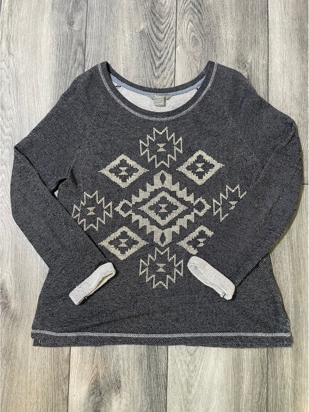 Natural Reflections Black/Tan Tribal Aztec Graphic Pullover Sweater Boho SZ L